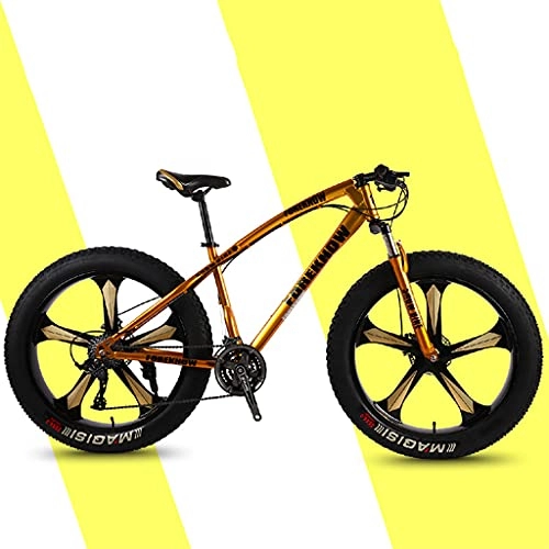 Fat Tyre Bike : LHQ-HQ Adults Mountain Trail Bike, 26" Fat Tire, 24-Speed Gears, High-Carbon Steel Frame, Fork Suspension, ​Dual Disc Brake, Loading 160 Kg Suitable for Height 170-220CM, gold