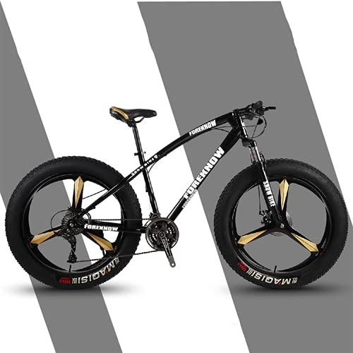 Fat Tyre Bike : LHQ-HQ Adults Mountain Trail Bike, 26" Fat Tire, 27-Speed Gears, Fork Suspension, High-Carbon Steel Frame, Dual Disc Brake, Loading 160 Kg Suitable for Height 170-220CM, black