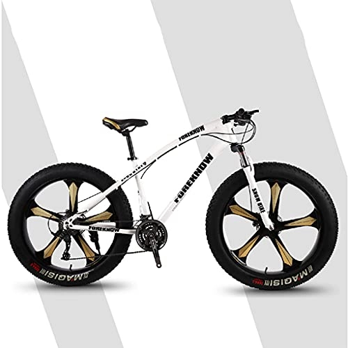 Fat Tyre Bike : LHQ-HQ Adults Mountain Trail Bike, 26" Fat Tire, 27-Speed Gears, High-Carbon Steel Frame, Fork Suspension, ​Dual Disc Brake, Loading 160 Kg Suitable for Height 170-220CM, white