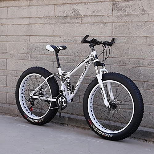 Fat Tyre Bike : LHQ-HQ Adults Mountain Trail Bike, 26" Fat Tire, 27 Speed, High-Carbon Steel Frame, Dual-Suspension, ​Shimano Shift Kit, Loading 200Kg, A