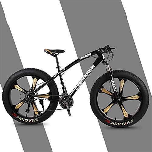 Fat Tyre Bike : LHQ-HQ Adults Mountain Trail Bike, 26" Fat Tire, 30-Speed Gears, High-Carbon Steel Frame, Fork Suspension, ​Dual Disc Brake, Loading 160 Kg Suitable for Height 170-220CM, black