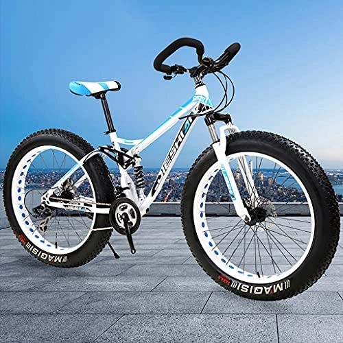 Fat Tyre Bike : LHQ-HQ Adults Mountain Trail Bike, Butterfly Handlebar, 26" Fat Tire, 27 Speed, High-Carbon Steel Frame, Dual-Suspension, ​Shimano Shift Kit, Loading 200Kg, B