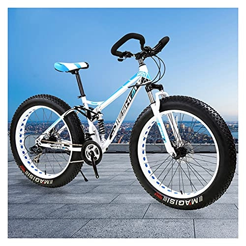 Fat Tyre Bike : LHQ-HQ Fat Tire Mountain Adult Bike 24" Wheel 4" Wide Tires 21 Speed Butterfly Handlebar Bicycle for Teen Dual Disc Brake Dual-Suspension, B