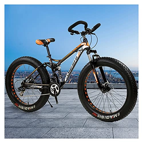 Fat Tyre Bike : LHQ-HQ Fat Tire Mountain Bike 24" Wheel 4" Wide Tires 7 Speed Dual Disc Brake Dual-Suspension Butterfly Handlebar Bicycle for Adult Teen, E