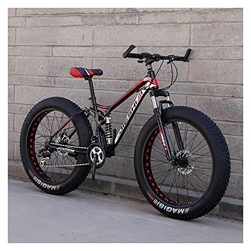 Fat Tyre Bike : LHQ-HQ Fat Tire Mountain Bike 4" Wide Tires 24" Wheel 7 Speed Adult Bike Dual-Suspension Dual Disc Brake Bicycle for Teen