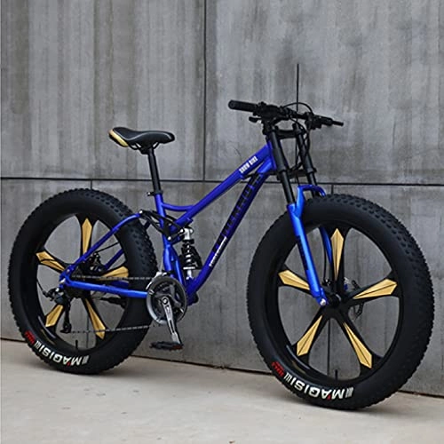 Fat Tyre Bike : LHQ-HQ Off-Road Mountain Bike, 26" Fat Tire, 21 Speed, High-Carbon Steel Frame, Dual-Suspension, Loading 200Kg, Suitable for Adults Teens, E