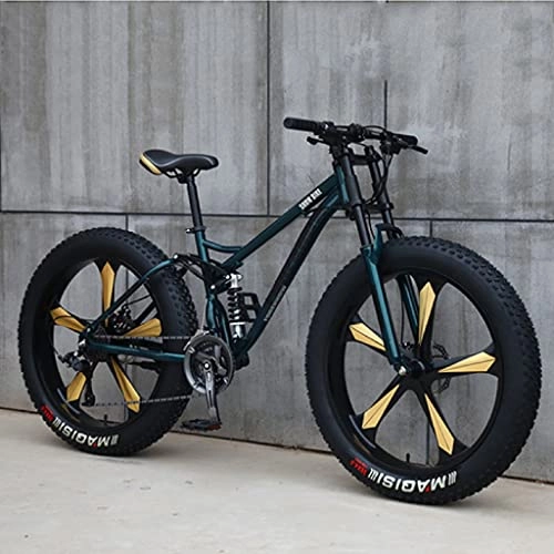 Fat Tyre Bike : LHQ-HQ Off-Road Mountain Bike, 26" Fat Tire, 21 Speed, High-Carbon Steel Frame, Dual-Suspension, Loading 200Kg, Suitable for Adults Teens, F