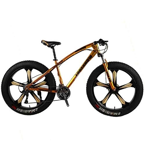 Fat Tyre Bike : LILIS Mountain Bike Folding Bike Bicycle MTB Adult Big Tire Beach Snowmobile Bicycles Mountain Bike For Men And Women 26IN Wheels Adjustable Speed Double Disc Brake (Color : Gold, Size : 27 speed)