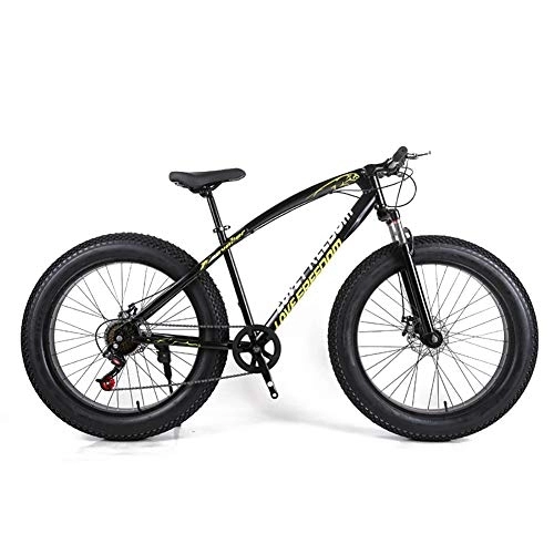 Fat Tyre Bike : MSM Furniture Mountain Bike For Teens Adults Men Women, Double Disc Brake Fat Tire Mountain Bicycle, 26 Inch Mountain Bikes Bicycle Black 26", 7-speed