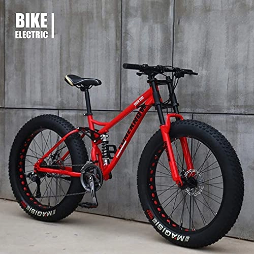 Fat Tyre Bike : Nationalr Reeim Adult Fat Tire Bike, mountain Bikes, dual Suspension, 26bike, bicycle, 21 Speed, red