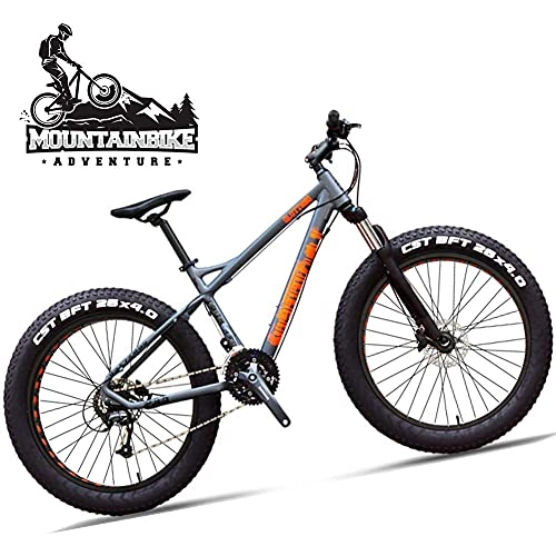 Fat Tyre Bike : NZKW 26 Inch Fat Tire Hardtail Mountain Bike for Adults Men Women, 27 Speed Front Suspension Mountain Trail Bike with Dual Hydraulic Disc Brake, All Terrain Anti-Slip Mountain Bicycle, Gray