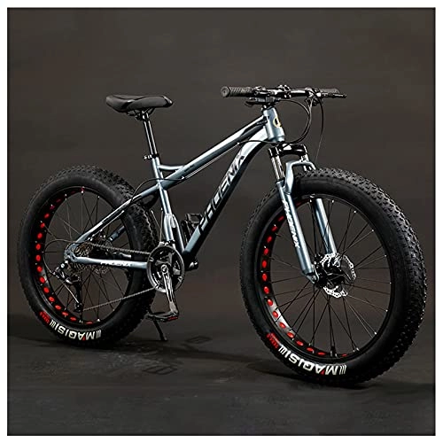 Fat Tyre Bike : NZKW Adult Mountain Bike, 24-Inch Wheels, Mens, Womens Steel Frame, Fat Tire Mountain Bikes Hardtail Mountain Bicycle, Mechanical Disc Brakes, Gray, 21 Speed