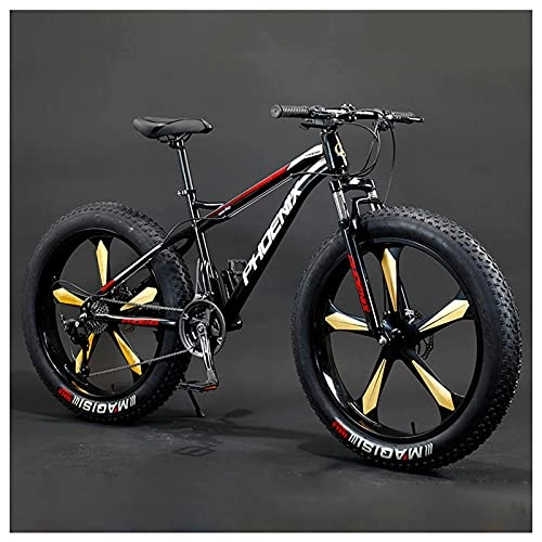 Fat Tyre Bike : NZKW Adult Mountain Bike, 26-Inch Wheels, Mens, Womens Steel Frame, Fat Tire Mountain Bikes Hardtail Mountain Bicycle, Mechanical Disc Brakes, Red 5 Spoke, 30 Speed