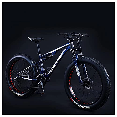 Fat Tyre Bike : NZKW Mountain Bike 26 Inch Fat Tire for Men and Women, Dual-Suspension Adult Mountain Trail Bikes, All Terrain Bicycle with Adjustable Seat & Dual Disc Brake, Blue, 24 Speed