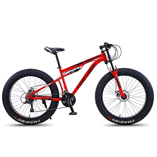 Fat Tyre Bike : NZKW Mountain Bike 26 Inch Fat Tire for Men and Women, Dual-Suspension Adult Mountain Trail Bikes, All Terrain Bicycle with Adjustable Seat & Dual Disc Brake, Red, 21 Speed