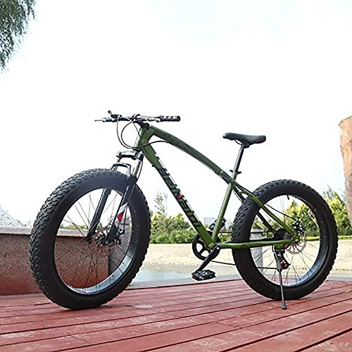 Fat Tyre Bike : NZKW Mountain Bike Fat Tire Bicycles Country Gearshift Bicycle, Outdoor Bicycle Student Carbon Steel Bicycle Full Suspension MTB for Beach, Desert, Snow, Green, 7speed 24 inch