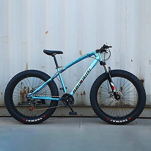 Fat Tyre Bike : NZKW Mountain Bikes, Fat Tire Hardtail Mountain Bike, All Terrain Mountain Bike with Front Suspension Adjustable Seat(7-Speed 24" 26 Inch), Blue, 7speed 26 inch