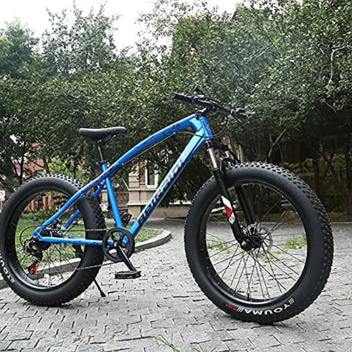 Fat Tyre Bike : NZKW Mountain Fat Tire Bike Adult Road Bikes Summer Travel Double Shock Disc Brake Speed ​​Adjustable Bicycle Bicycle Adjustable Seat for Beach, Desert, Snow, Blue, 7speed 24 inch