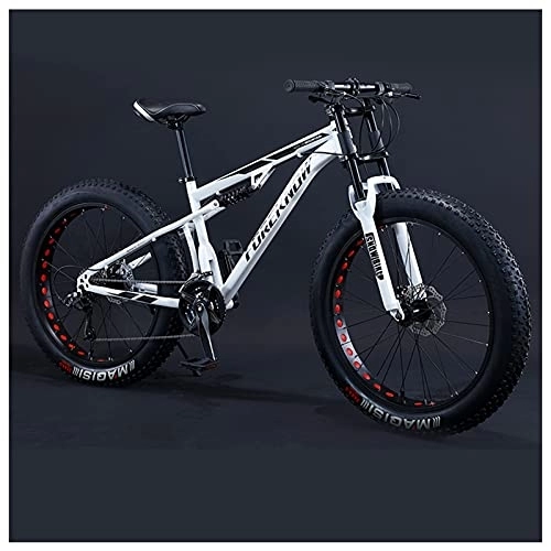 Fat Tyre Bike : REOTEL Mountain Bikes Men 26 Inch Adult Fat Tyre Mountain Bike with Full Suspension, High-carbon Steel Large Frame Dual Disc Brake Giant Bicycle, White Spoke, 30 Speed