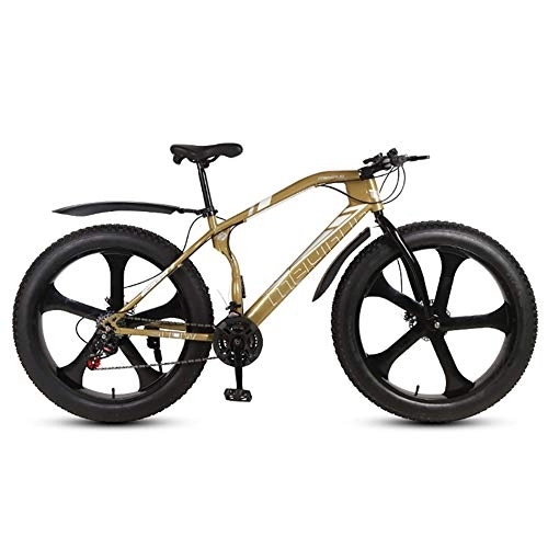Fat Tyre Bike : TOPYL Men's Mountain Bikes, Dual Suspension Frame And Suspension Fork All Terrain Snow Bicycle, 26 Inch Fat Tire Hardtail Mountain Bike Gold 5 Spoke 26", 21-speed