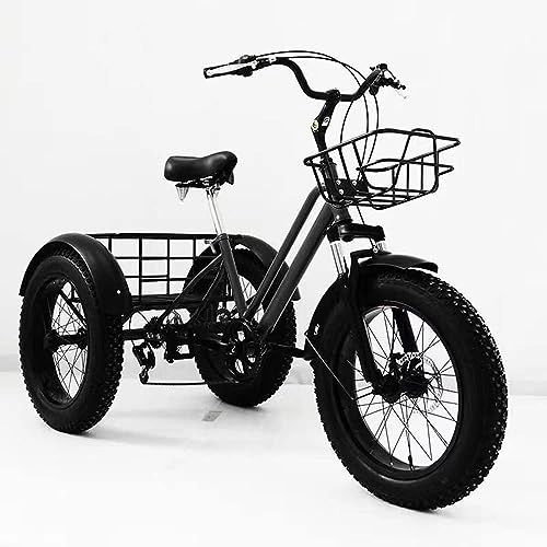Fat Tyre Bike : Tricycle Adult 20" Inch Fat Tire 7-Speed 3 Wheel Bikes for Adults Three Wheel Bike for Adults Adult Trike Farm Fruit Cargo Basket Three Wheel Bicycle Trike for Adults
