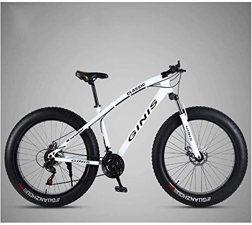 Fat Tyre Bike : ZYLE 26 Inch Mountain Bicycle, High-carbon Steel Frame Fat Tire Mountain Trail Bike, Men's Womens Hardtail Mountain Bike with Dual Disc Brake (Color : White, Size : 21 Speed Spoke)