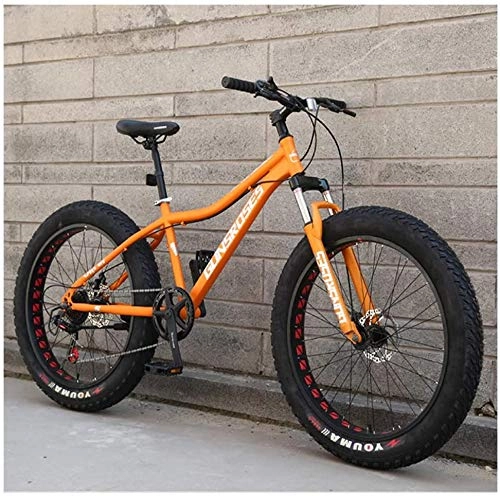 Fat Tyre Bike : ZYLE 26 Inch Mountain Bikes, High-carbon Steel Hardtail Mountain Bike, Fat Tire All Terrain Mountain Bike, Women Men's Anti-Slip Bikes (Color : Yellow, Size : 24 Speed)