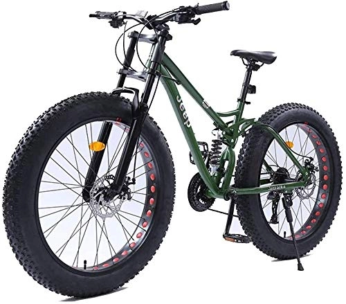 Fat Tyre Bike : ZYLE 26 Inch Women Mountain Bikes, Dual Disc Brake Fat Tire Mountain Trail Bike, Hardtail Mountain Bike, Adjustable Seat Bicycle, High-carbon Steel Frame, Green, 27 Speed
