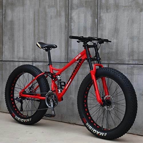 Fat Tyre Bike : ZYLE Adult Mountain Bikes, 24 Inch Fat Tire Hardtail Mountain Bike, Dual Suspension Frame and Suspension Fork All Terrain Mountain Bike (Color : Red, Size : 21 Speed)
