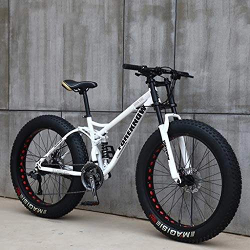 Fat Tyre Bike : ZYLE Adult Mountain Bikes, 24 Inch Fat Tire Hardtail Mountain Bike, Dual Suspension Frame and Suspension Fork All Terrain Mountain Bike (Color : White, Size : 27 Speed)