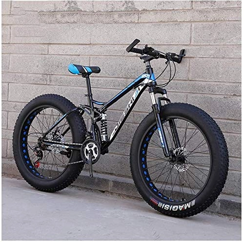 Fat Tyre Bike : ZYLE Adult Mountain Bikes, Fat Tire Dual Disc Brake Hardtail Mountain Bike, Big Wheels Bicycle, High-carbon Steel Frame (Color : New Blue, Size : 26 Inch 24 Speed)