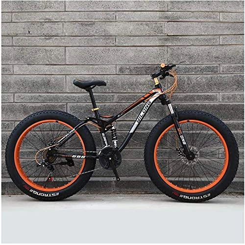 Fat Tyre Bike : ZYLE Mens Womens Mountain Bikes, High-carbon Steel Frame, Dual Disc Brake Hardtail Mountain Bike, All Terrain Bicycle, Anti-Slip Bikes, 26 Inch (Color : Orange, Size : 21 Speed)