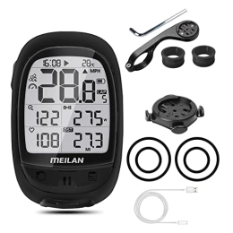 Meilan Ordenadores de ciclismo MEILAN Ordenador de bicicleta ovalado GPS inalámbrico, Bluetooth ANT+ odómetro de bicicleta y velocímetro, impermeable, recargable, con pantalla LCD de 2.4 pulgadas con retroiluminación para todas las