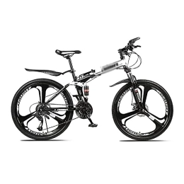 JAMCHE Plegables Bicicleta de montaña plegable de 26 pulgadas, bicicleta de 21 / 24 / 27 velocidades, para hombres o mujeres, marco de acero al carbono plegable MTB con horquilla delantera bloqueable en forma de U / blanco /