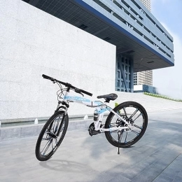 Shiyinge Plegables Bicicleta de montaña unisex de 26 pulgadas, 21 velocidades, frenos de disco, plegable, de acero al carbono, plegable, ligera, con suspensión para adultos, color azul y blanco