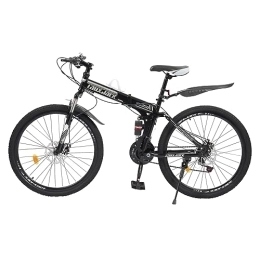 BJTDLLX Plegables BJTDLLX Bicicleta de montaña de 26 pulgadas para adultos, plegable, 21 velocidades, color negro, freno de disco doble, altura ajustable, bicicleta de ciudad mejorada de acero al carbono | EU Stock