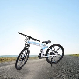 EurHomePlus Plegables EurHomePlus Bicicleta de montaña plegable de26' con marco de doble absorción de impactos, bicicletas de freno de disco, bicicletas con suspensión completa, perfectas para hombres y mujeres, Azul Blanco