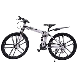 EurHomePlus Plegables EurHomePlus Bicicleta plegable de 26 pulgadas, 21 velocidades, freno de disco con freno de disco, unisex, con configuración superior en blanco y negro