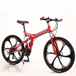LHQ-HQ Plegables LHQ-HQ Bicicleta de montaña de seis ruedas de 26 pulgadas, 21 velocidades, bicicleta de montaña de velocidad variable para adultos, bicicleta de montaña plegable de doble disco, color rojo