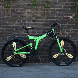 Nfudishpu Plegables Nfudishpu Bicicleta de montaña de Aluminio con suspensión Completa Bicicleta de montaña para Hombre 24 / 26 Pulgadas Ciclo Verde Plegable de 21 velocidades con Frenos de Disco, 24 Pulgadas