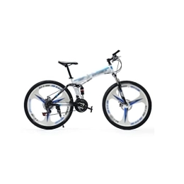 TABKER Plegables TABKER Bicicleta de montaña Bicicleta de tres cuchillos Una rueda de cambio plegable doble absorción de impactos Adulto Off Road Hombres y Mujeres Bicicleta (Color: Blanco Azul)
