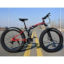 CHHD Fat Tyre Bike CHHD 21 Speed Mountain Bike 26 * 4.0 Fat Tire Bikes Shock Absorbers Bicycle Snow Bike, Folding Variable Off-Road Beach Snowmobile 4.0 Super Wide Tires, Red, 24