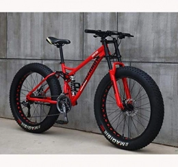 CXY-JOEL Fat Tyre Bike CXY-JOEL Mountain Bike for Teens of Adults Men and Women, High Carbon Steel Frame, Soft Tail Dual Suspension, Mechanical Disc Brake, 24 / 265.1 inch Fat Tire, Cyan, 24 inch 7 Speed, Red