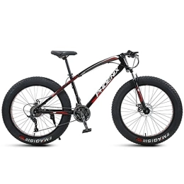 NENGGE Fat Tyre Bike NENGGE 24 Inch Mountain Bike for Boys, Girls, Mens and Womens, Adult Fat Tire Mountain Bicycle, Carbon Steel Beach Snow Outdoor Bike, Hardtail, Disc Brakes, Red, 7 Speed