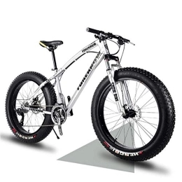 NENGGE Fat Tyre Bike NENGGE 24 Inch Mountain Trail Bike with Fat Tire, Adults Men Women Hardtail Mountain Bikes with Front Suspension Mechanical Disc Brakes, Anti-Slip Carbon Steel Mountain Bicycle, Silver, 27 Speed