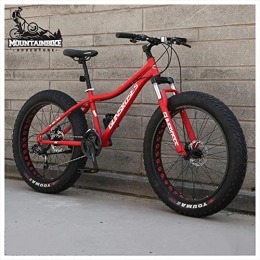 NENGGE Fat Tyre Bike NENGGE 26 Inch Hardtail Mountain Bike Fat Tire Mountain Trail Bike for Adults Men Women, Mechanical Disc Brakes Mountain Bicycle with Front Suspension, High-carbon Steel, Red Spoke, 24 Speed