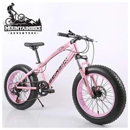 NENGGE Fat Tyre Bike NENGGE Hardtail Mountain Bike 20 Inch for Women, Fat Tire Girls Mountain Bicycle with Front Suspension & Mechanical Disc Brakes, High Carbon Steel Frame & Adjustable Seat, Pink, 27 Speed