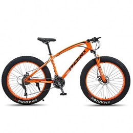 NZKW Fat Tyre Bike NZKW 24 Inch Mountain Bike for Boys, Girls, Mens and Womens, Adult Fat Tire Mountain Bicycle, Carbon Steel Beach Snow Outdoor Bike, Hardtail, Disc Brakes, Orange, 30 Speed