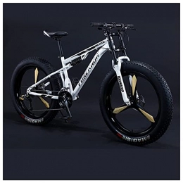 NZKW Fat Tyre Bike NZKW 26 Inch Fat Tire Hardtail Mountain Bike for Men and Women, Dual-Suspension Adult Mountain Trail Bikes, All Terrain Bicycle with Adjustable Seat & Dual Disc Brake, 24 Speed, White 3 Spoke
