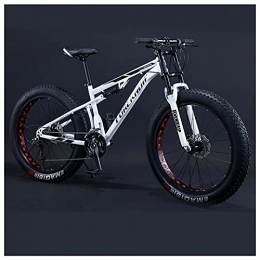 NZKW Fat Tyre Bike NZKW 26 Inch Fat Tire Hardtail Mountain Bike for Men and Women, Dual-Suspension Adult Mountain Trail Bikes, All Terrain Bicycle with Adjustable Seat & Dual Disc Brake, 27 Speed, White Spoke